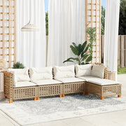 Set Divano da Giardino 5 pz con Cuscini Beige in Polyrattan