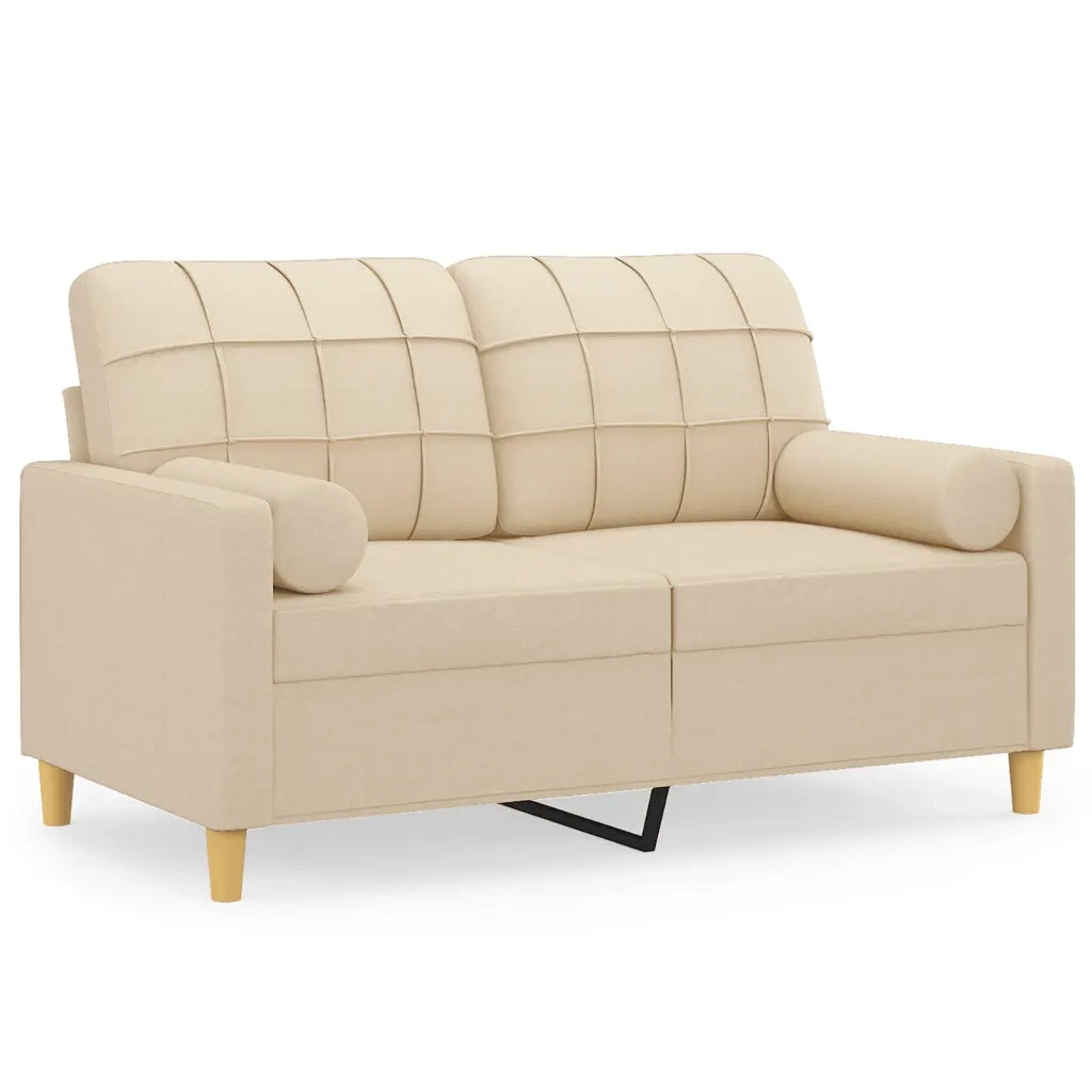 Divano a 2 Posti con Cuscini-Sofa 2 Posti con Cuscini Crema 120 cm in Tessuto 960126