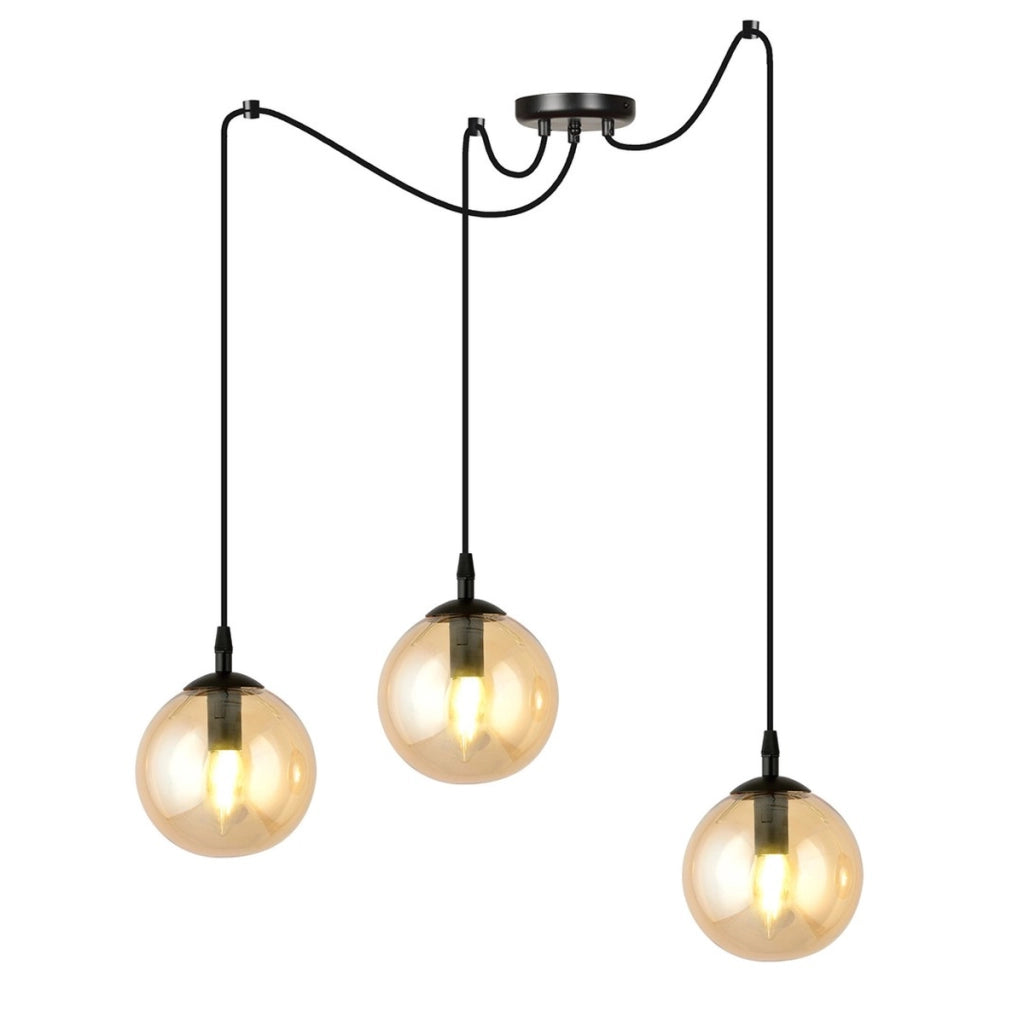 Lampada a sospensione GIGI con tre diffusori in vetro ambrato