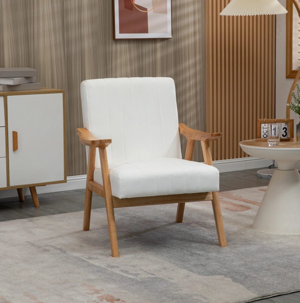 Poltrona lounge in velluto crema con braccioli, design scandinavo, 68x74x82 cm