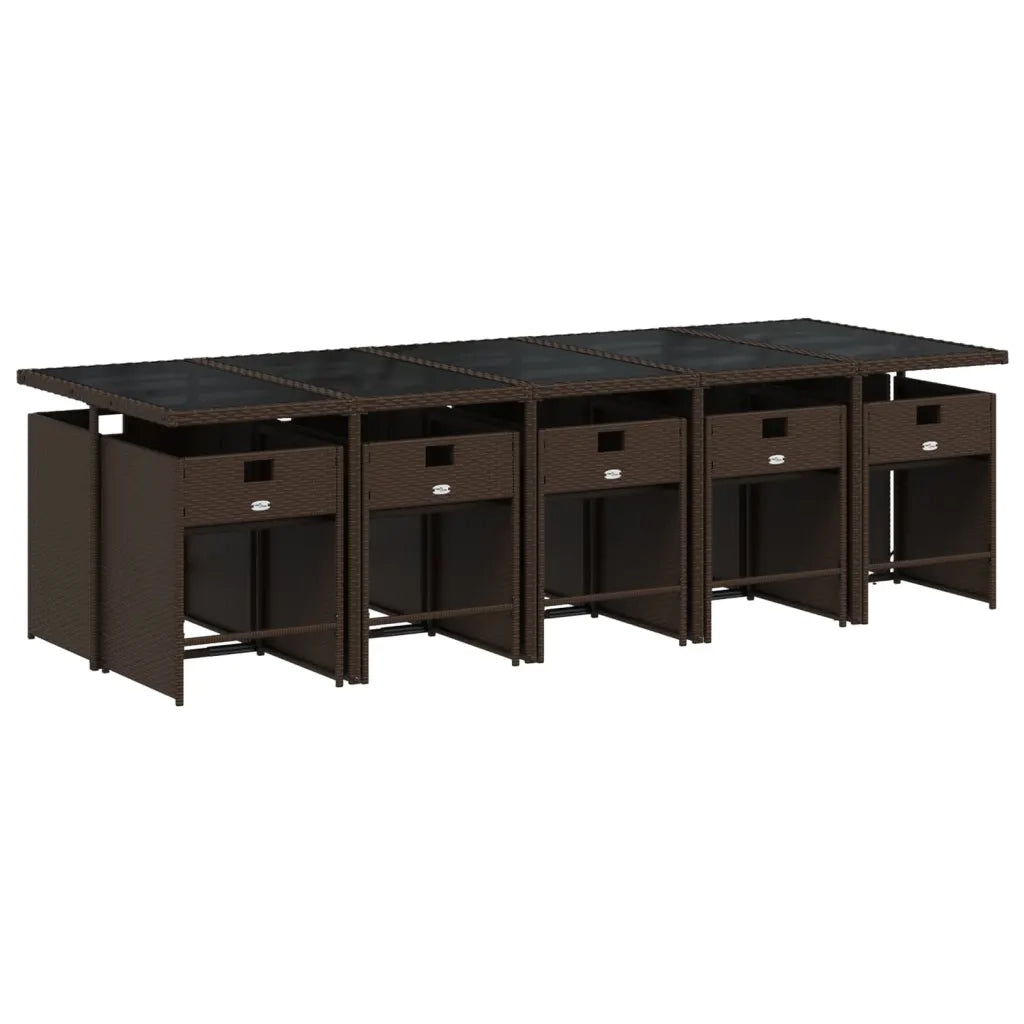Set da Pranzo da Giardino 11 pz con Cuscini Polyrattan Marrone 3277880