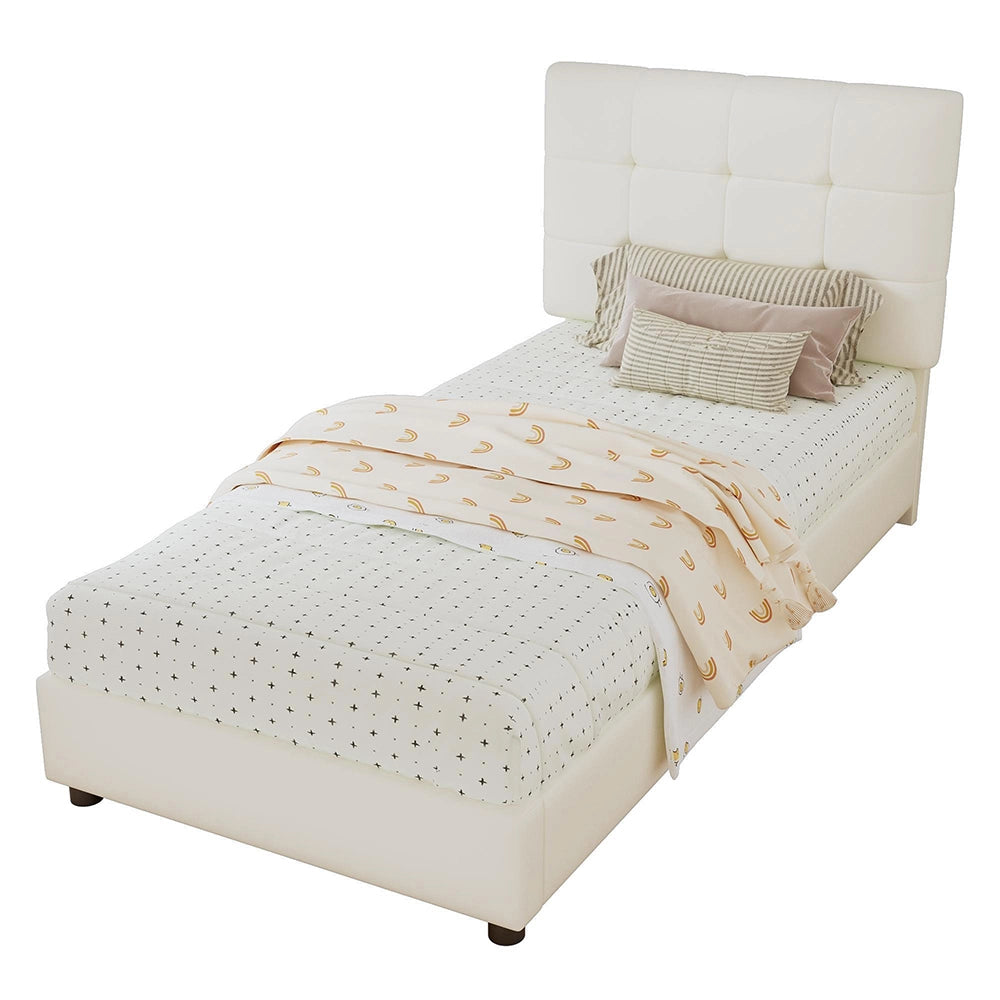 Letto imbottito-Xylo-90x200cm testiera biscotto schienale morbido beige