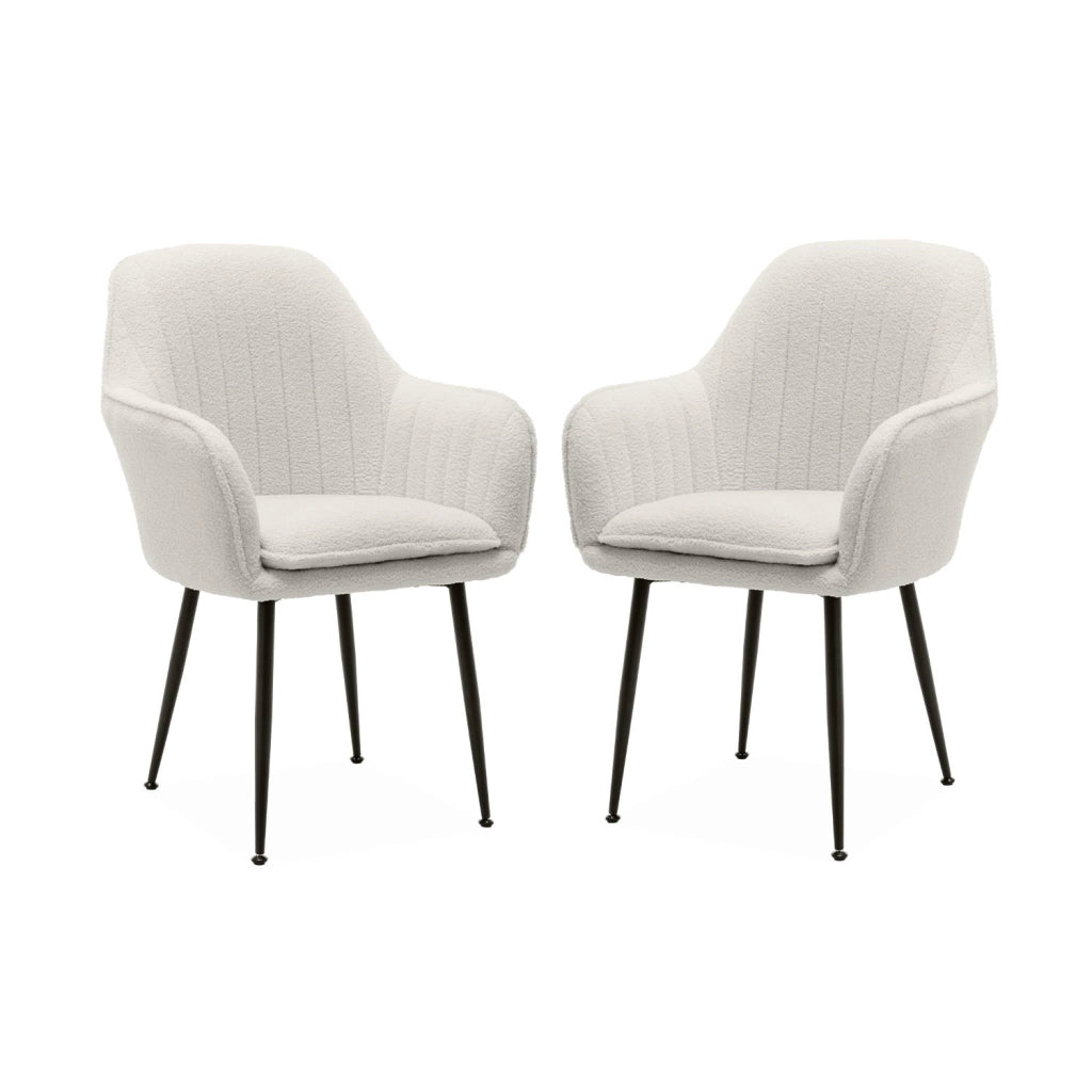 Set 2 poltrone bouclé, gambe in metallo, bouclé bianco