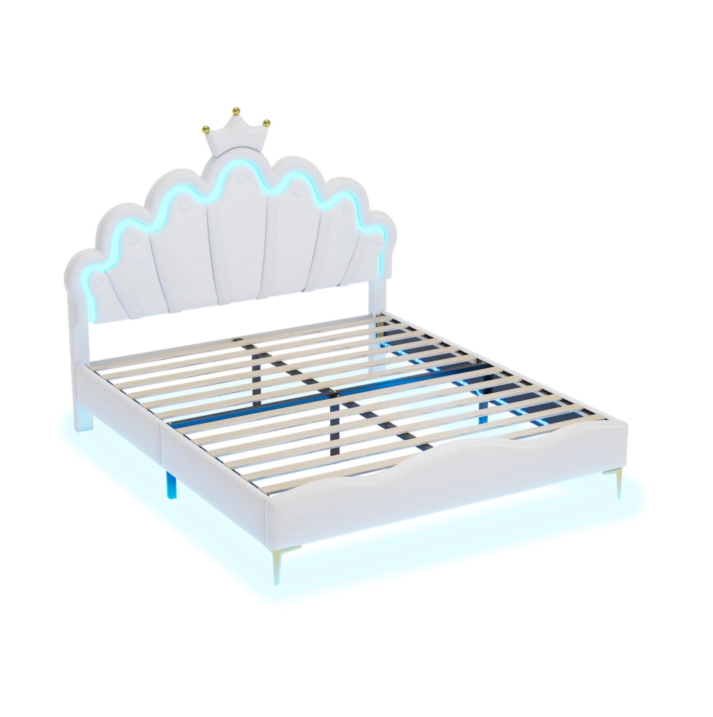 Letto matrimoniale 140x200 cm bianco in similpelle PU; LED regolabili
