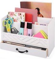 Organizzatore in legno per scrivania con cassetto - Accessori per ufficio e casa - Borsa per lettere - Contenitore per penne - Raccoglitore per documenti - Accessori per scrivania