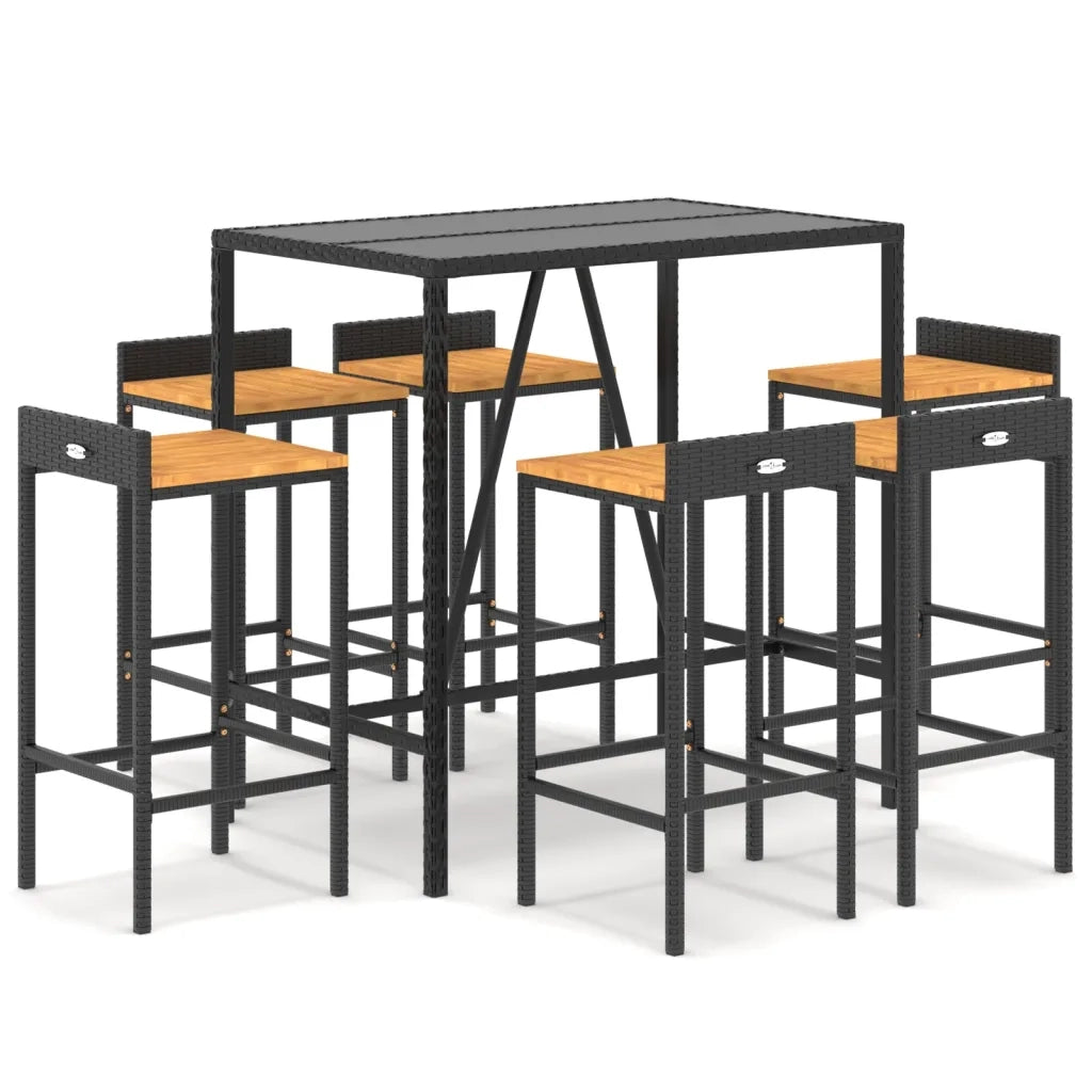 Set Bar Giardino 7 pz Nero Polyrattan e Legno Massello Acacia 3187678