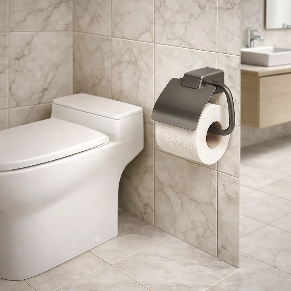 Porta Rotolo Portarotolo Carta Igienica Con Coperchio Grigio Da Muro 87941