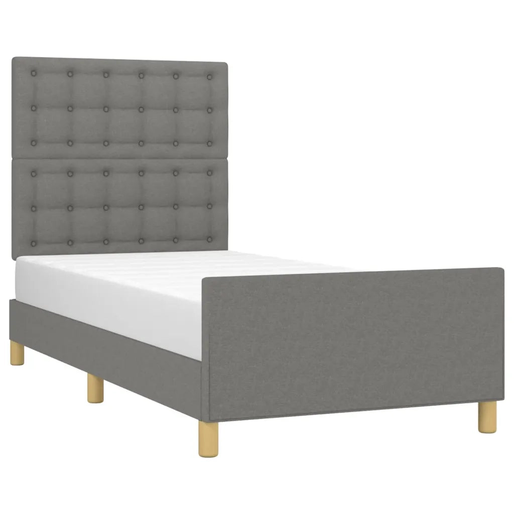 Giroletto con Testiera-Struttura Letto con testiera Grigio Scuro 90x190 cm in Tessuto