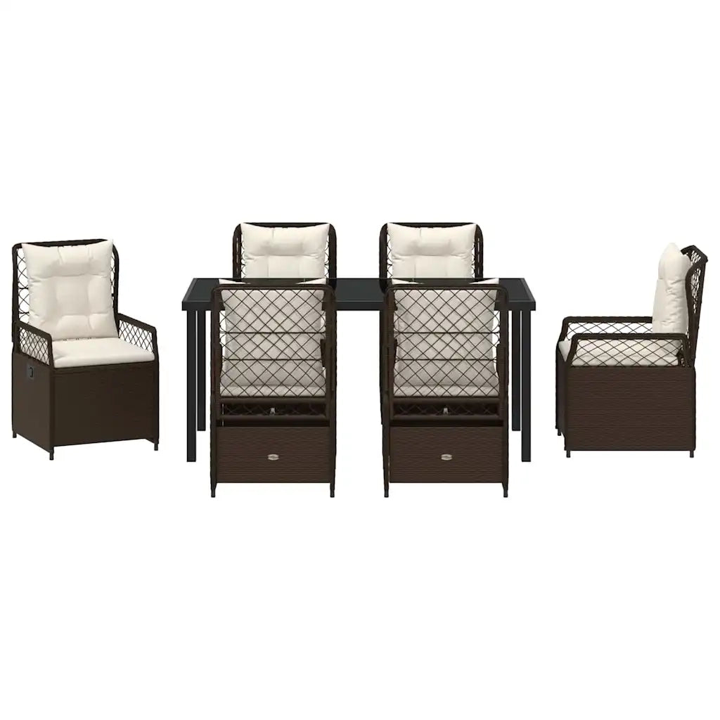 Set da Pranzo per Giardino 7 pcs Marrone polyrattan 3380992