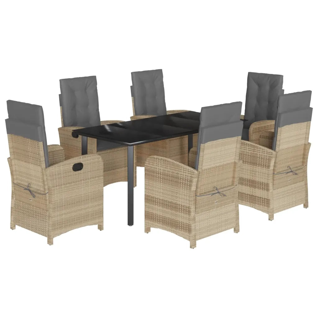 Set Pranzo da Giardino 7 pz con Cuscini Beige Misto Polyrattan