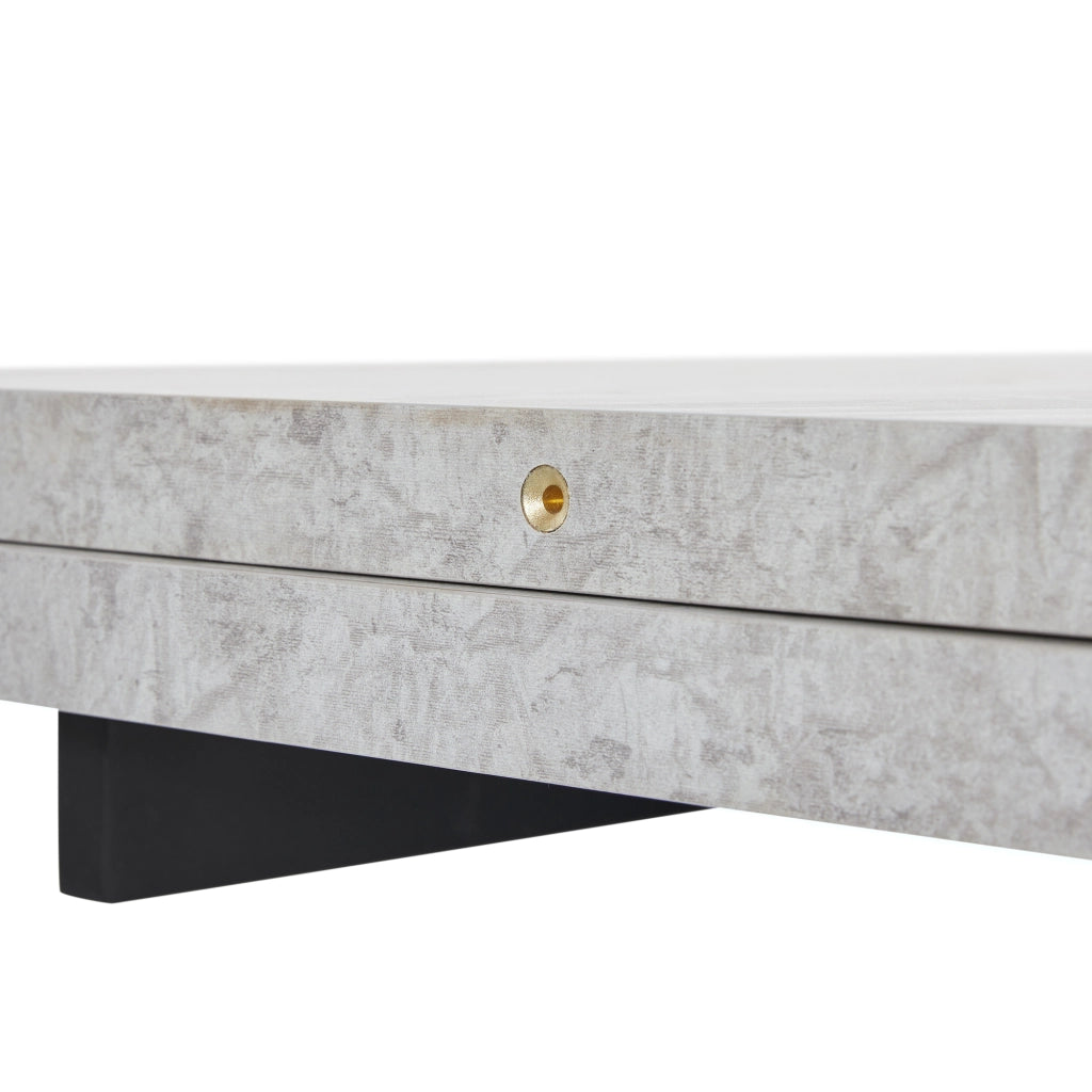 Tavolo da pranzo allungabile con 4 sedie, piano effetto marmo, in MDF e metallo, nero e grigio, 99-159 × 74 × 77 cm