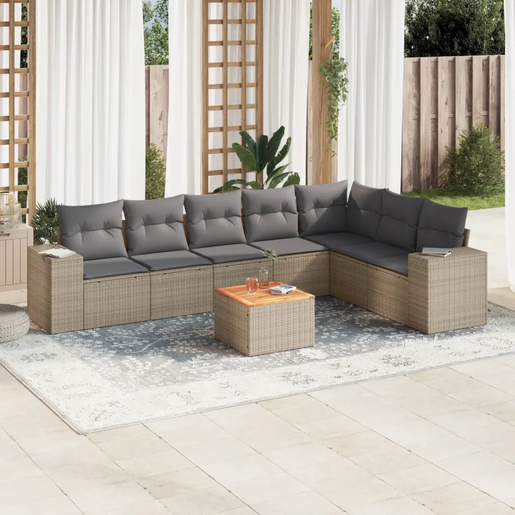 Set Divano da Giardino 8 pz con Cuscini Beige in Polyrattan 3257809