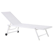 Lettino prendisole da giardino Sedile sintetico bianco Struttura in alluminio 198 x 61 cm Schienale reclinabile regolabile con ruote Patio