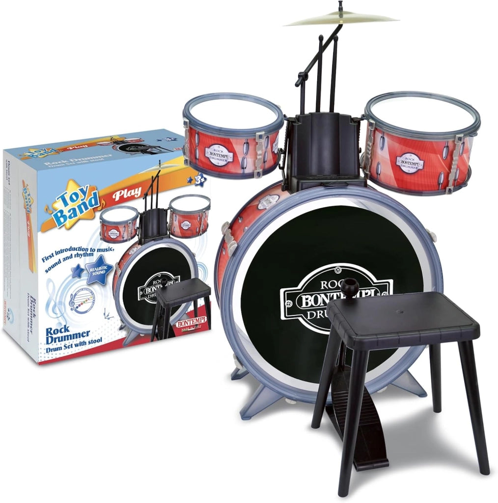 Batteria per Piccoli con Suoni Realistici e Tanto Divertimento, Rosso e Nero, 500x500x680 mm,Bontempi,Eta 3+