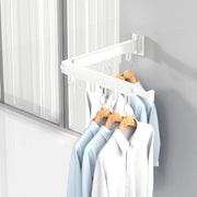 Uitschuifbaar kledingrek, wandkleedrek con grucce, kledingrek spaziale per balcone, zona lavanderia, bagno, camera da letto (bianco, 2 ripiani pieghevoli)