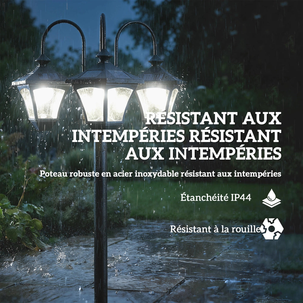 Lampione da Giardino a 3 Luci con Fioriera e Sensore Crepuscolare ¨C Xylo ¨C 52x52x185cm Nero