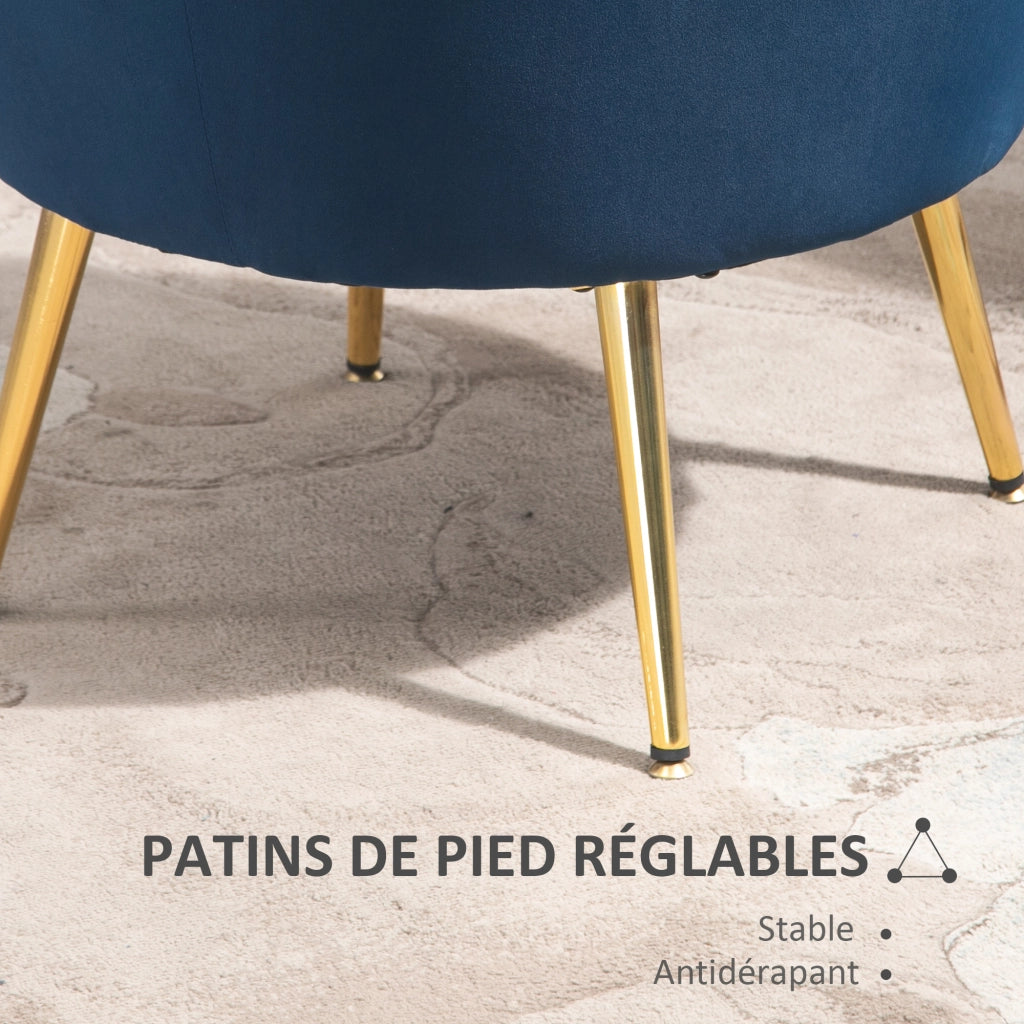 Poltrona in velluto con gambe in metallo dorato ¨C zephmum ¨C blu
