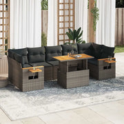Set Divano da Giardino 8pz con Cuscini Grigio Polyrattan Acacia