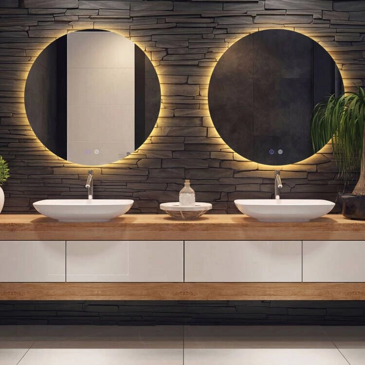 Specchio rotondo LED illuminazione bagno parete luminosità regolabile-Specchio vetro temperato memoria anti-appannamento 70cm