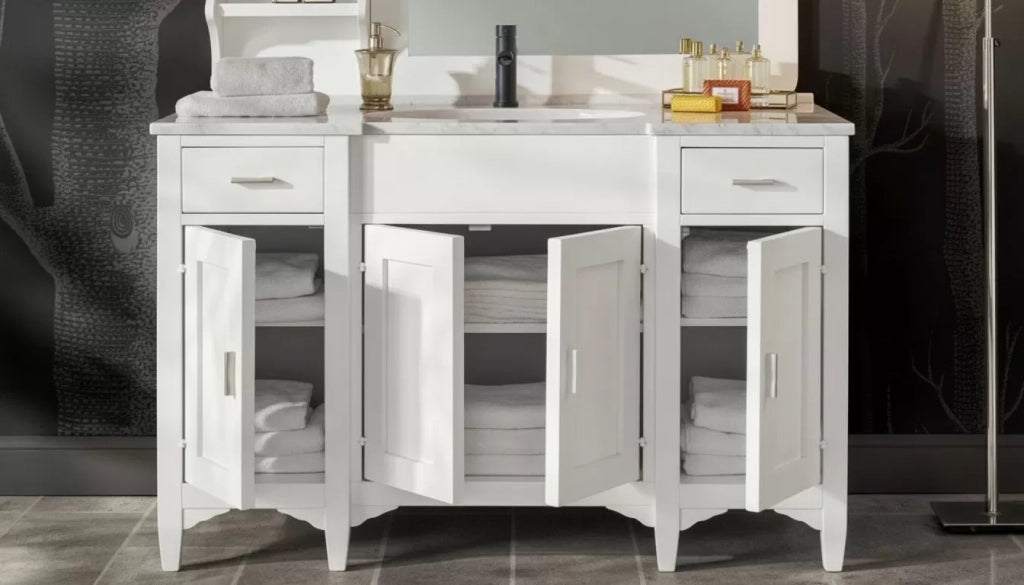 Mobile bagno completo legno shabby bianco 129x61x84 cm - Mobili 2G