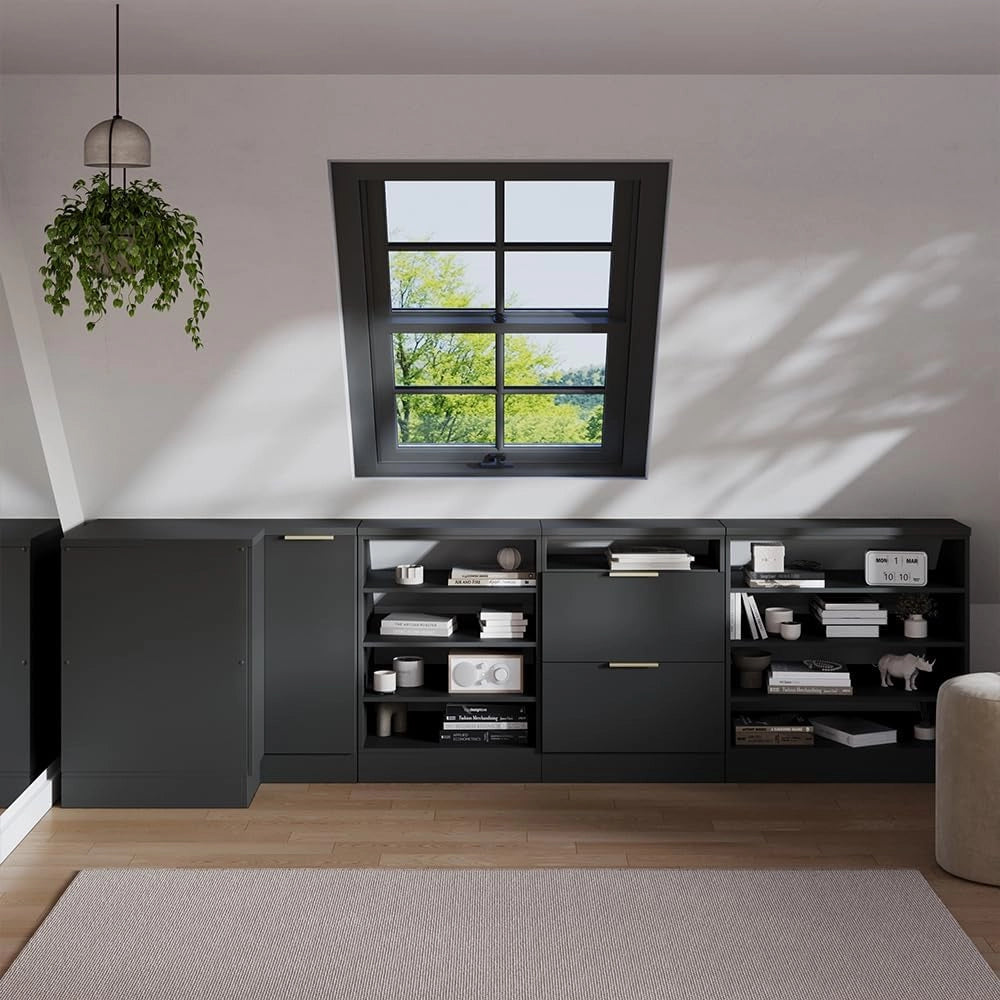 Mobile sottotetto Mobile angolare Rion, Antracite-oro, 75.6 x 81.6 cm con 1 porta, carcassa dell’armadio profondità 60 cm, adatto per il salvaspazio sotto tetti spioventi