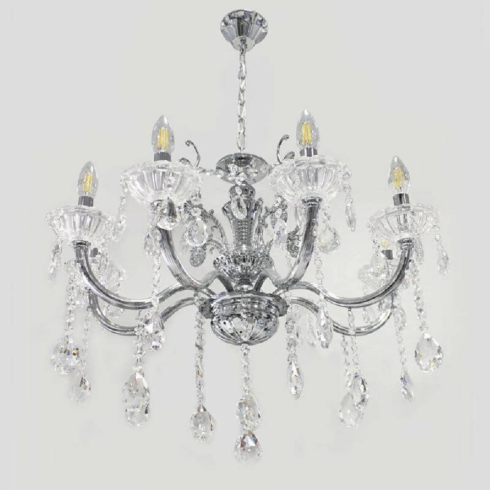 Trade Shop - Lampadario Soffitto 6 Bracci Sospensione Plafoniera Sfere Cristalli Pendenti A18 - Argento