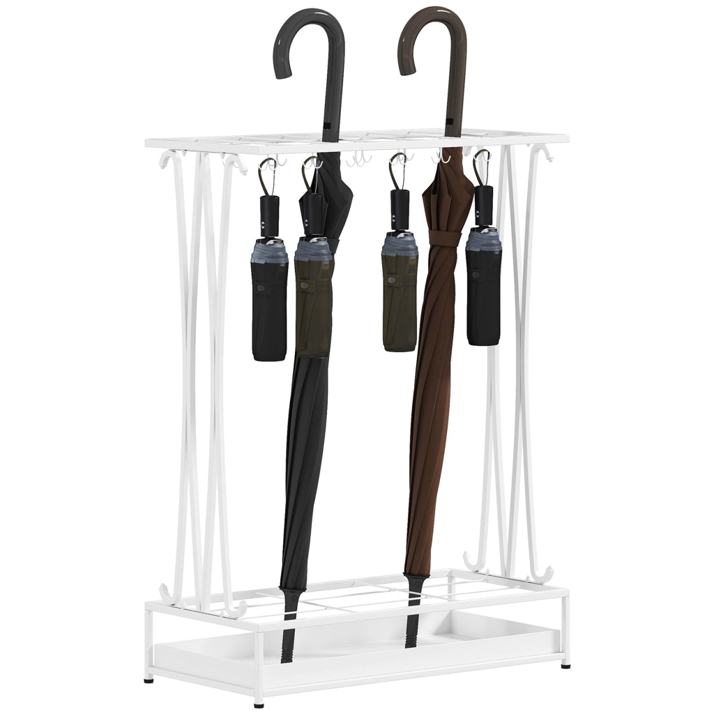 Portaombrelli con attaccapanni e bandella raccogocce ¨C zephmum ¨C 50x24x68 cm bianco acciaio
