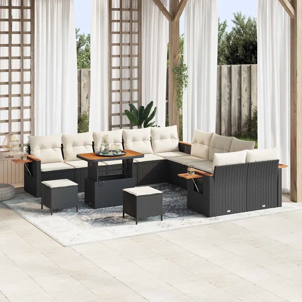 Set Divano da Giardino 17 pcs Nero e Crema polyrattan 3365185