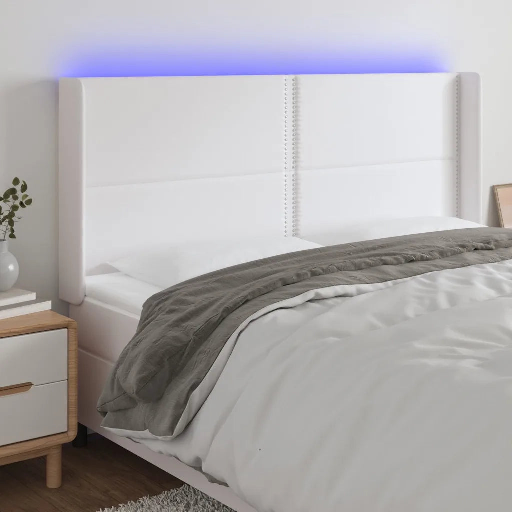 Testiera | Testata a LED Bianco 203x16x118/128 cm in Similpelle