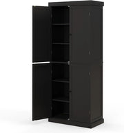 Armadietto Bianco con 4 Ante e 6 Ripiani Regolabili, Kit Anti-Ribaltamento, 76 x 40 x 184,5 cm, per Cucina, Camera da Letto, Soggiorno (Nero)