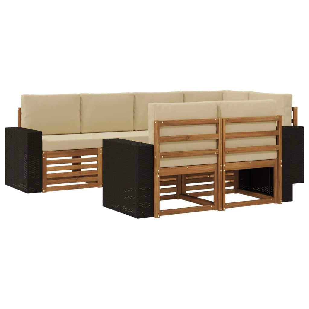 Set di divani da esterno 7 pz Naturale e Beige Poliestere 3384484