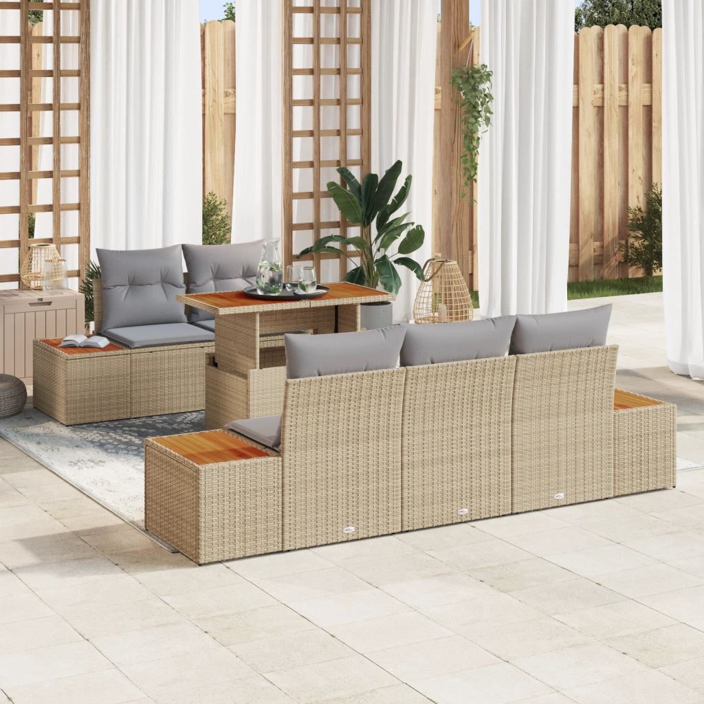 Set divani giardino  6 pezzi con cuscini Beige Polyrattan