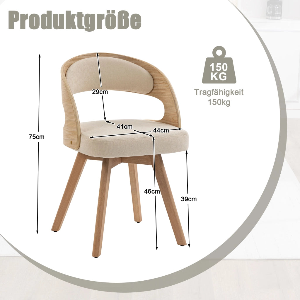 Sedia da Pranzo Girevole con Seduta Imbottita e Schienale Ergonomico in Lino Beige