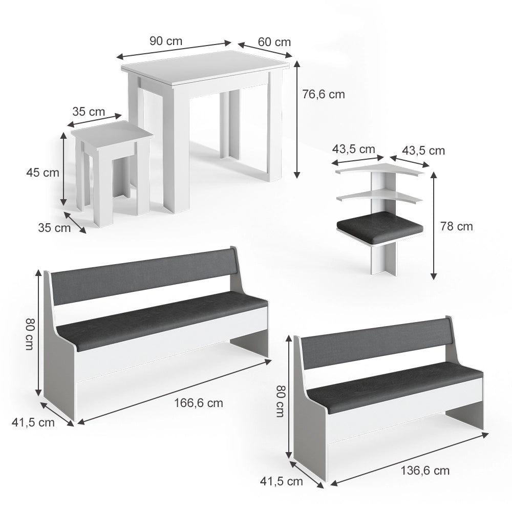 Vicco Gruppo panca ad angolo Bianco 210 x 41.5 cm con tavolo