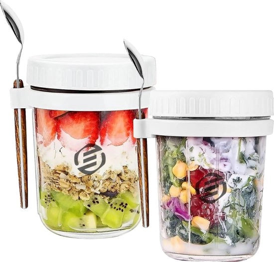 Set di contenitori per overnight oats in vetro a mason - 3 pezzi - con coperchio - per preparare il breakfast con avena