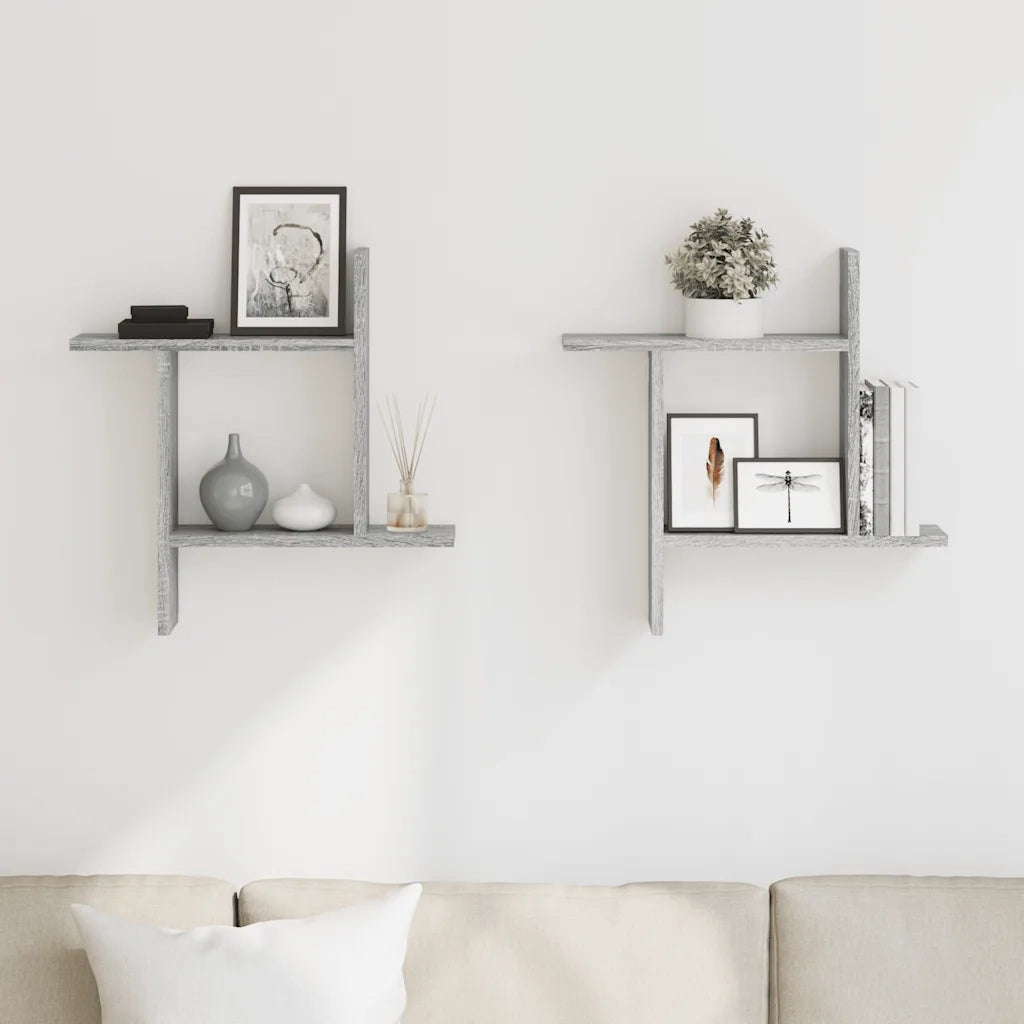 Mensole a Parete 2pz Grigio Sonoma 50x12x50 cm in Truciolato 853259