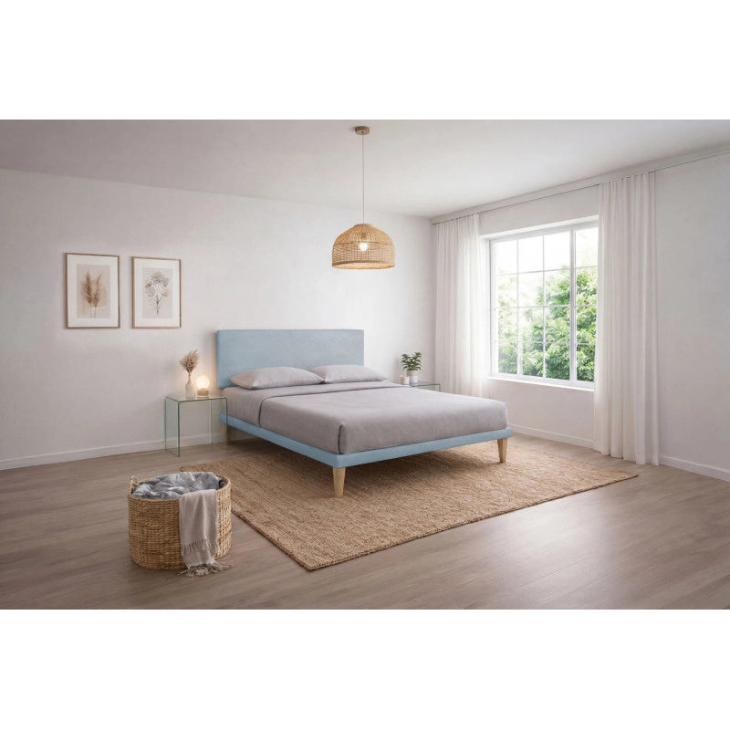 Letto imbottito Letto Matrimoniale alla Francese 140x190 cm Flat - Con rete,Microfibra,Azzurro