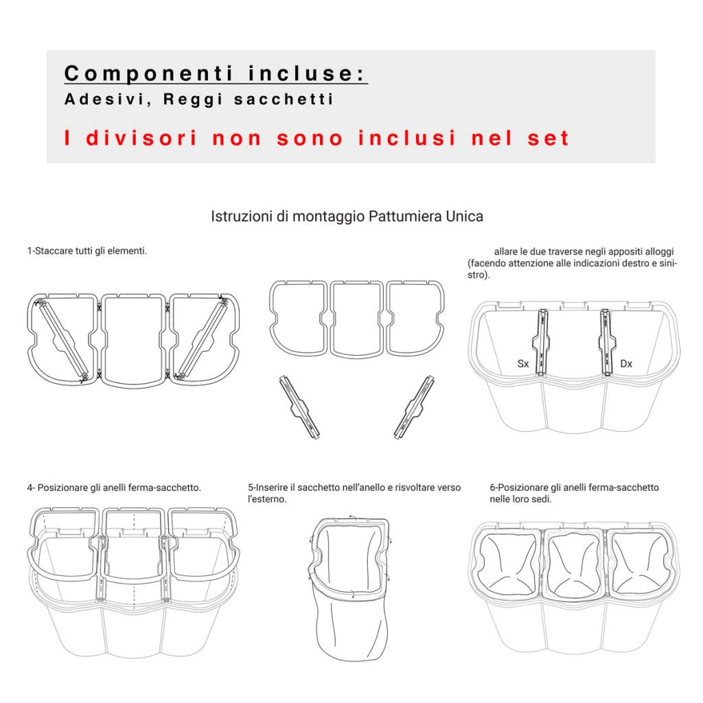 UNICA PATTUMIERA PER RACCOLTA DIFFERENZIATA CON 3 SCOMPARTI 80LT