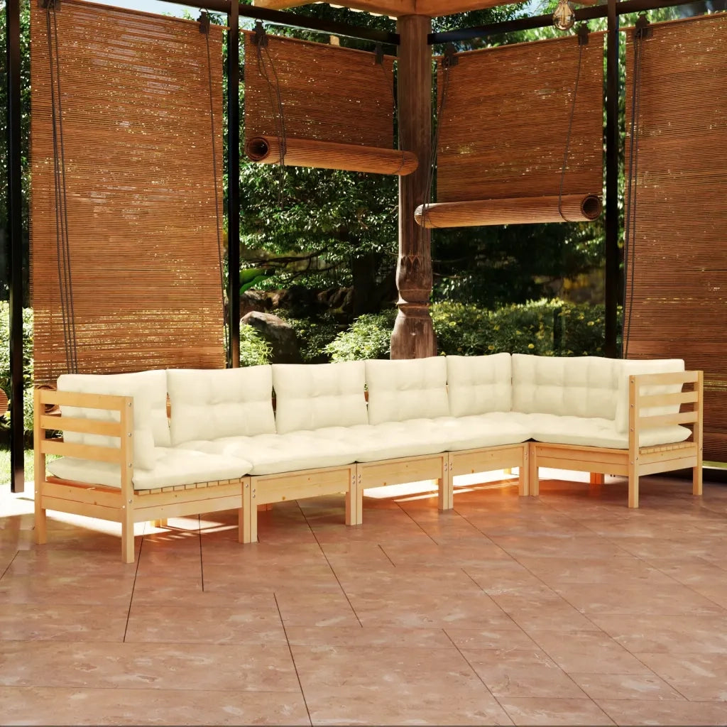 Set Divani da Giardino 6 pz con Cuscini Crema in Massello di Pino cod mxl 41329