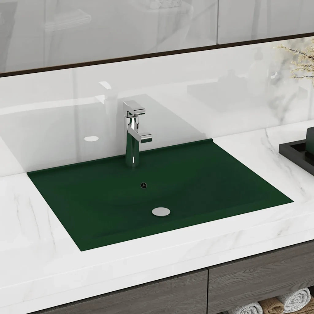 Lavabo con Foro Rubinetto Verde Scuro Opaco 60x46cm in Ceramica CFW7347763