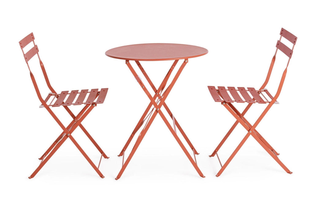 Set 3 Pezzi Bistrot da Giardino con Tavolo e 2 Sedie in Acciaio Verniciato Austin Terracotta