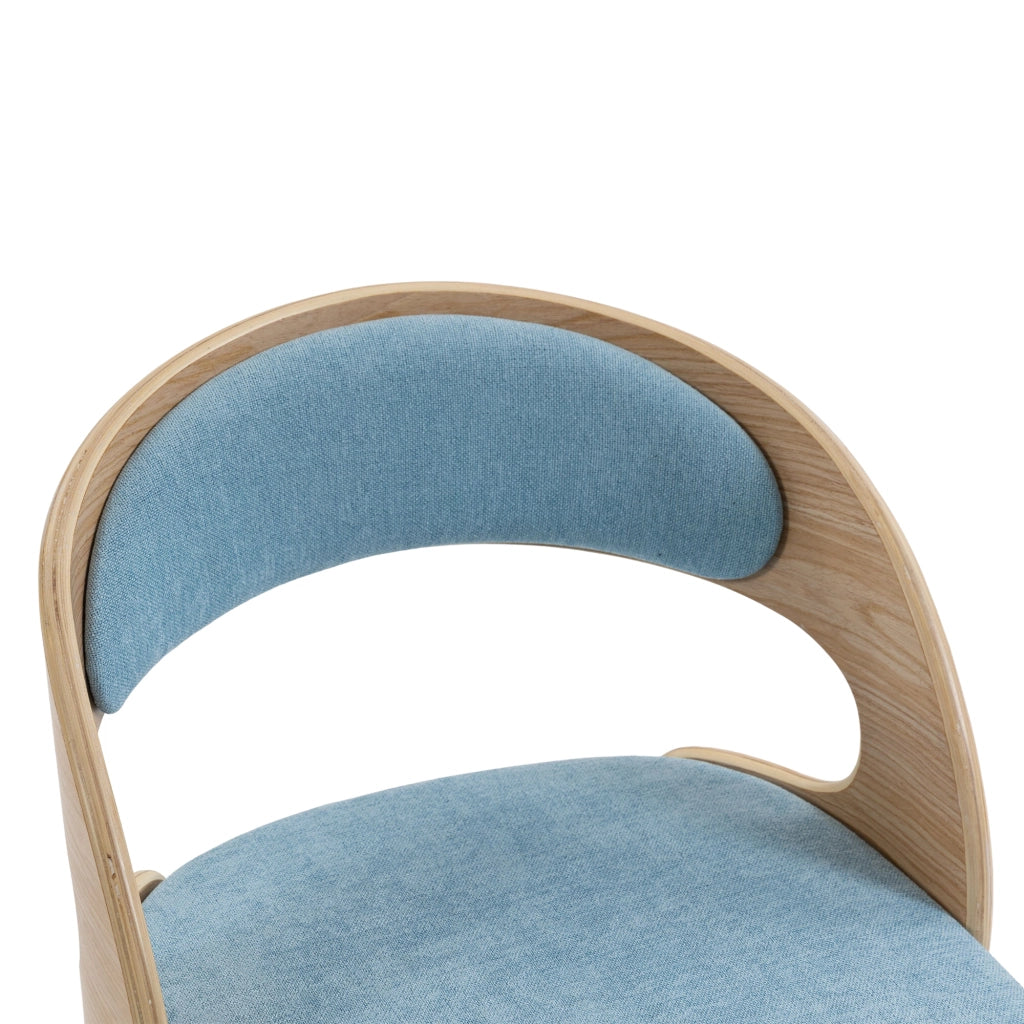 Sedia da pranzo girevole 360°, con cuscino imbottito, gambe in faggio, in lino blu