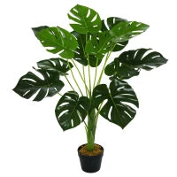 Monstera Artificiale in Plastica con 13 Foglie, Pianta Finta con Vaso per Interno ed Esterno Alta 85cm