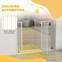 Cancelletto per Cani Estensibile con Montaggio a Pressione e Chiusura Automatica Altezza 76.2cm, Bianco