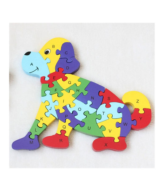 3d Puzzle Legno Forma Di Cane Educativo Lettere Alfabeto Bambini Imparare         