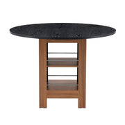 Tavolo da pranzo rotondo con vani aperti in MDF effetto noce e nero stile moderno per cucina e soggiorno diametro 100 cm
