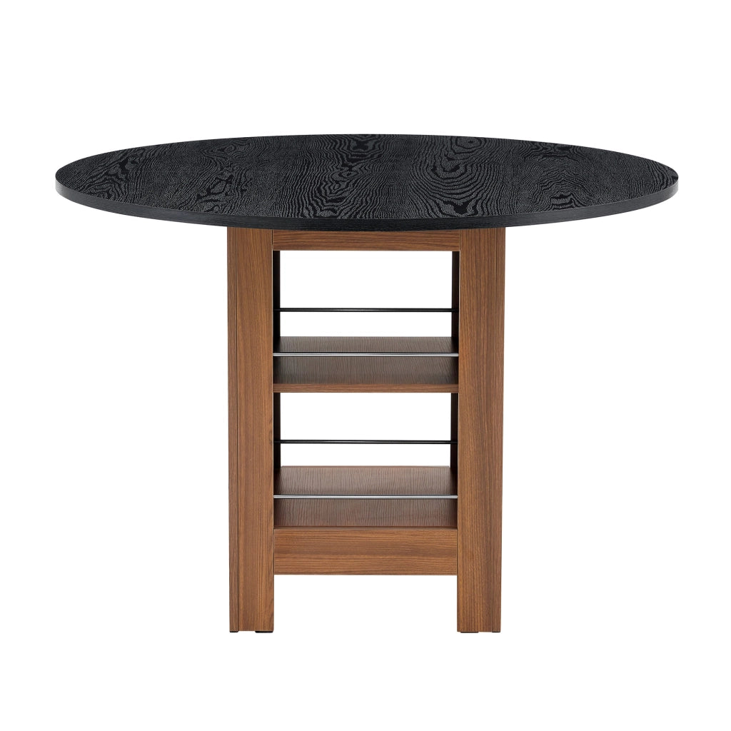 Tavolo da pranzo rotondo con vani aperti in MDF effetto noce e nero stile moderno per cucina e soggiorno diametro 100 cm