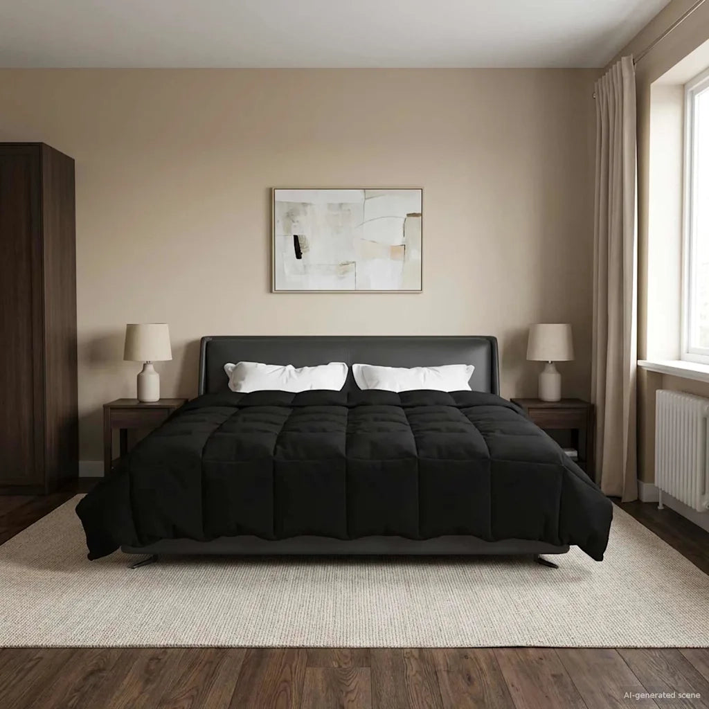 Piumone | Duvet Completo Annuale Nero 240 x 260 cm Microfibra
