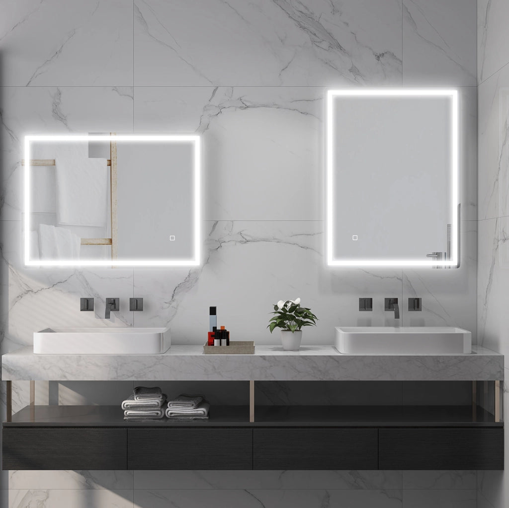 Specchio da Bagno LED 80x60 cm con Funzione Memory e Antinebbia, Cornice in Alluminio Resistente all’Acqua
