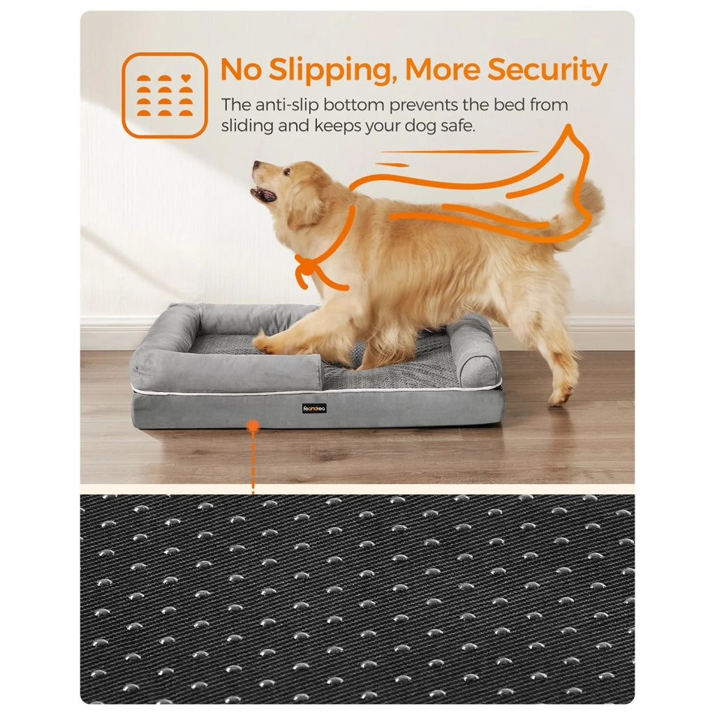 Cuccia ortopedica per cani divano letto per animali domestici imbottitura morbida bordi rialzati rivestimento sfoderabile e lavabile 106 x 80 x 25 cm antiscivolo grigio chiaro 12_0006855